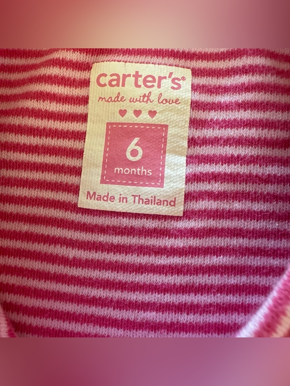 Y2K Carter's Pink Striped Baby Gil’s Onesie Cupcake Appliqué Short Sleeve 6M - Picture 4 of 5